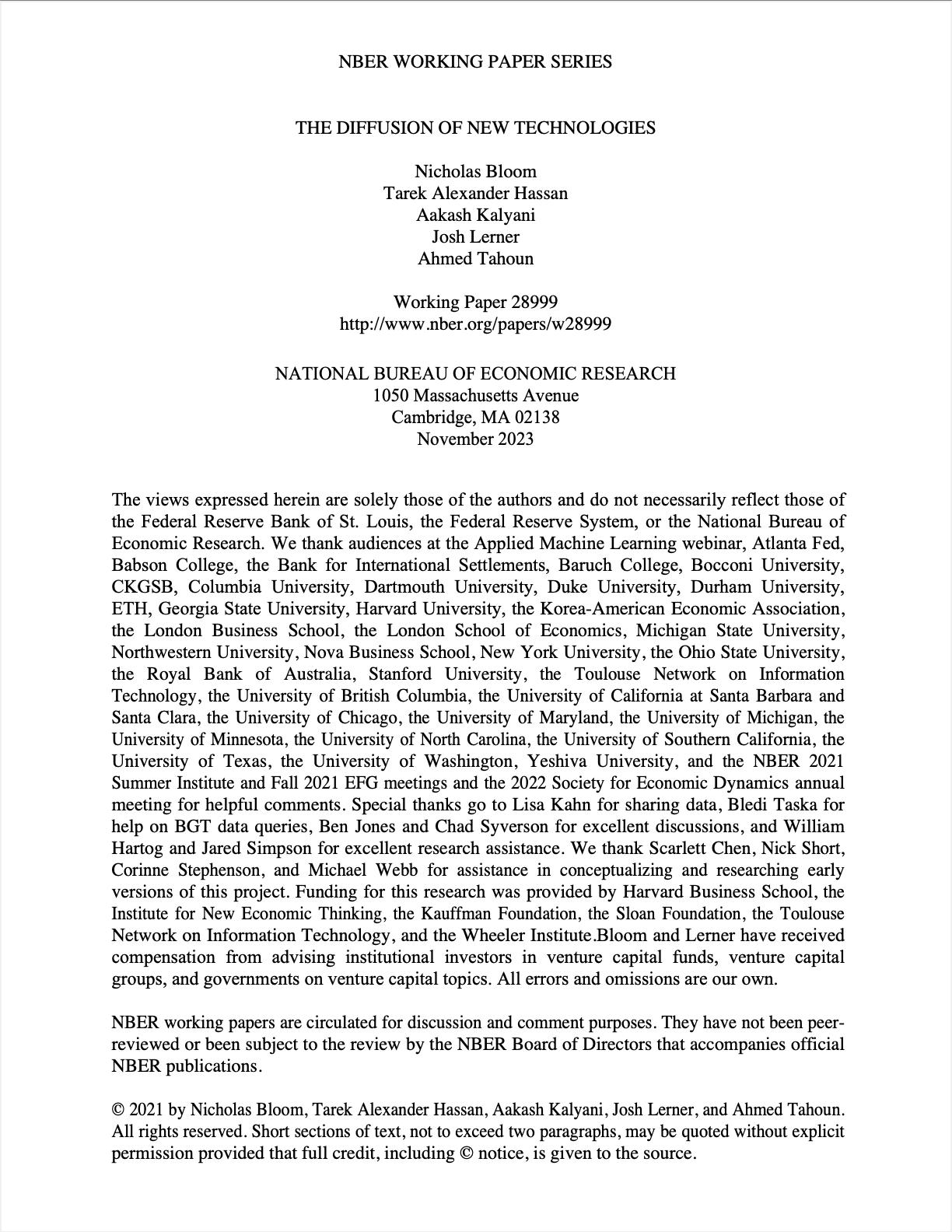 The Diffusion of New Technologies